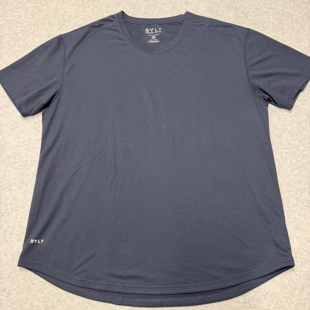 BYLT Signature Shirt Mens 2XL Blue Crewneck Short Sleeve Curved Hem Tee Basic